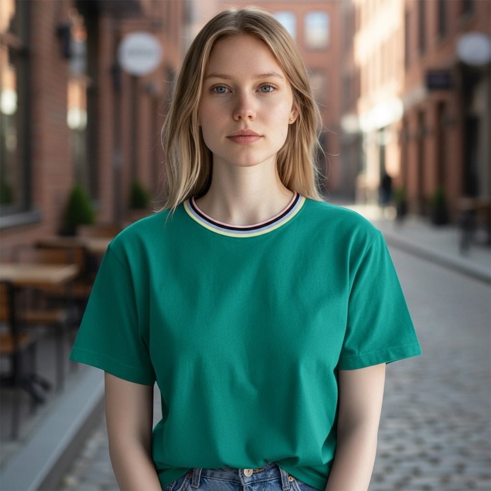 Cuddl Duds Womens‎ Medium Green Tee Shirt Striped Trim Short Sleeve Casual